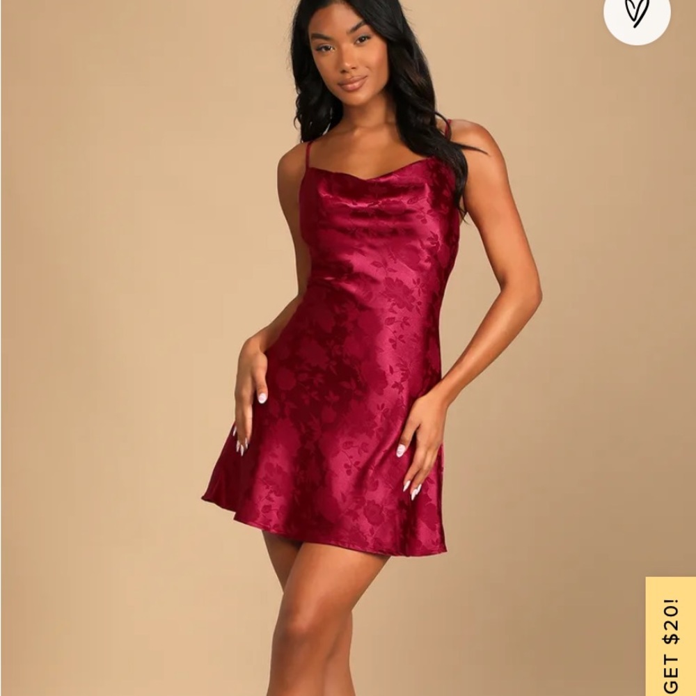 Wine Red Cowl Neck Satin Mini Dress